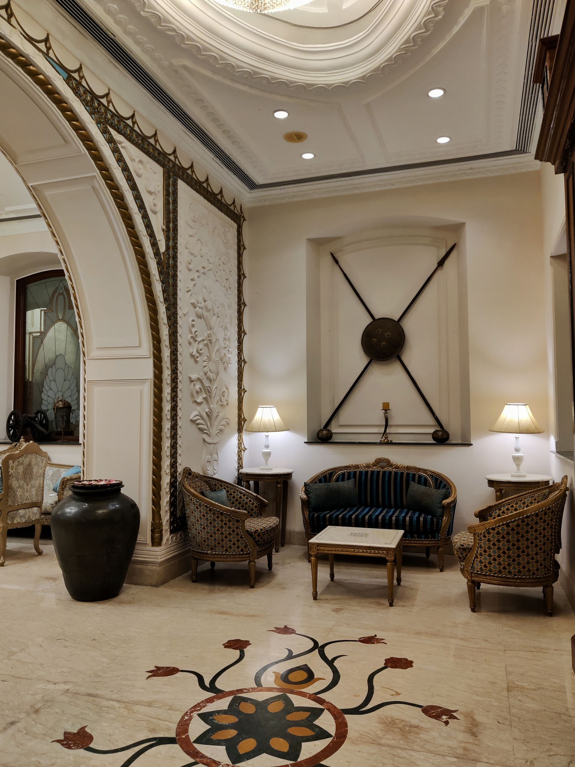 Luxurious hotel foyer in Bhopal, India showcasing elegant furnishings and classic decor.